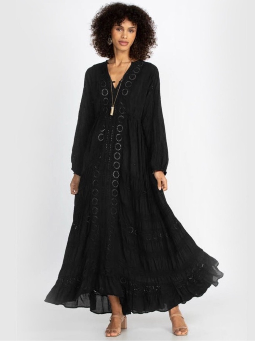 Johnny Was Boho Maxi Dress with Eyelet Detail - Black